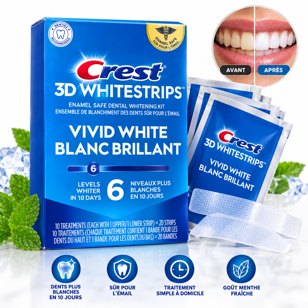 CREST 3D WHITESTRIPS ( Blanc Brillant ) 10 treatments