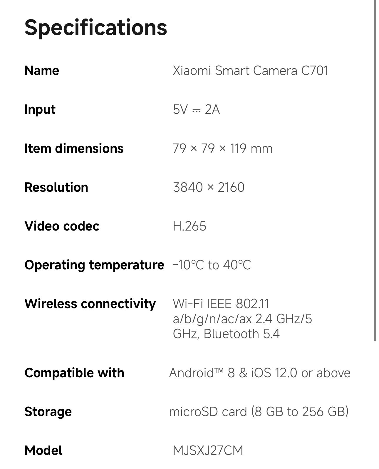 Xiaomi Smart Camera C701